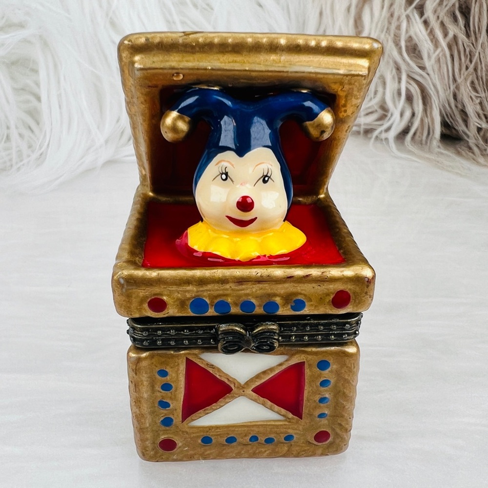 Vintage Jack In The Box Hinged Box with Clowns Trinket Box